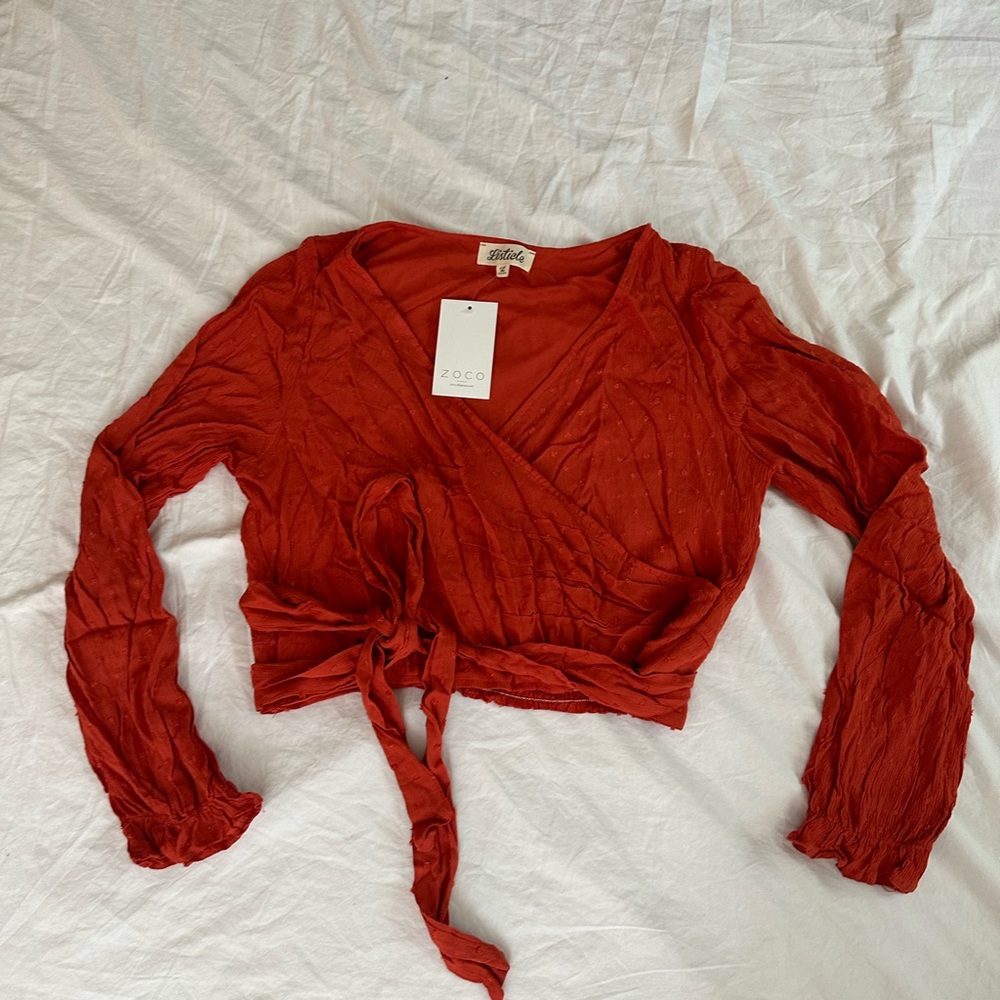 Long sleeve wrap around top - red rust